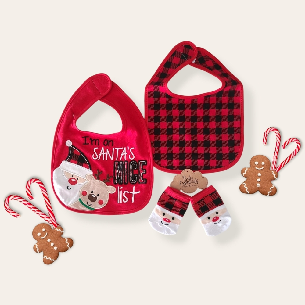 Baby Essentials Christmas 2-Pack Bib and Socks